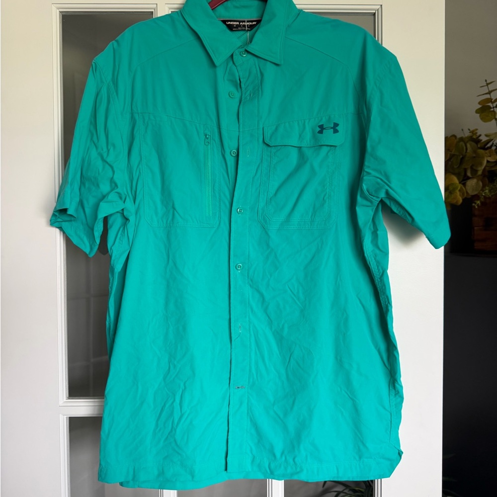 Under Armour Men's Aqua Short-Sleeve Button-Down Performance Shirt